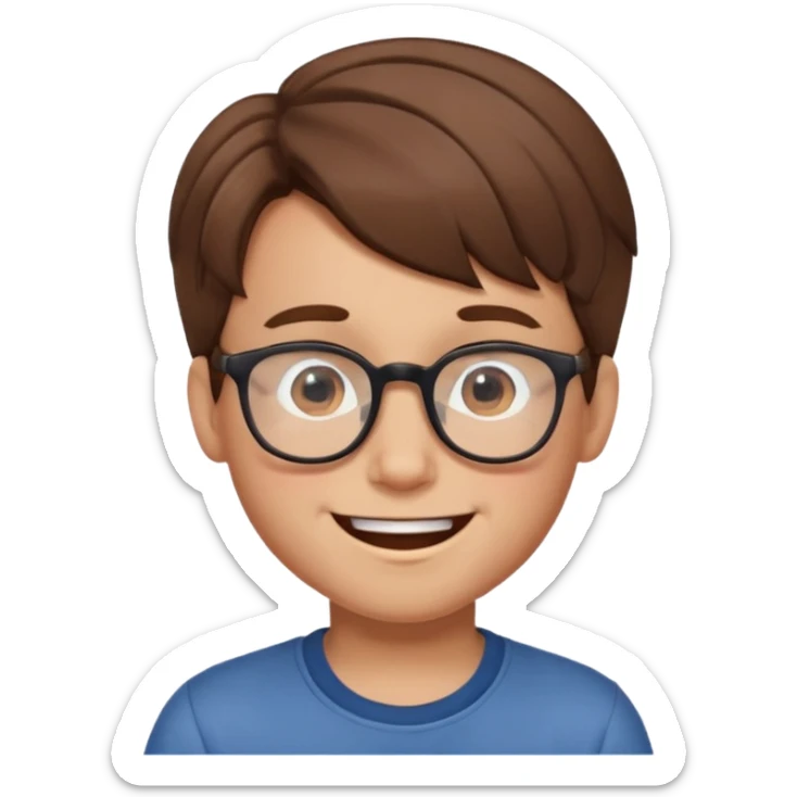 un ragazzo con gli occhiali e capelli in avanti e marroni che fa l'occhiolino ed è felice sticker