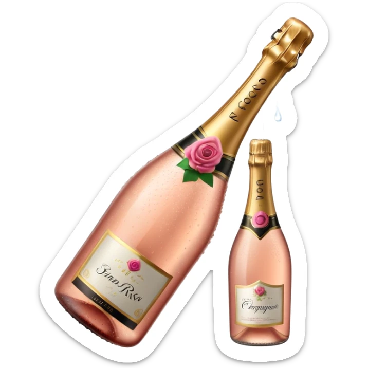 bottle of sparkling rose champagne tilted up and to the right, no glass sticker