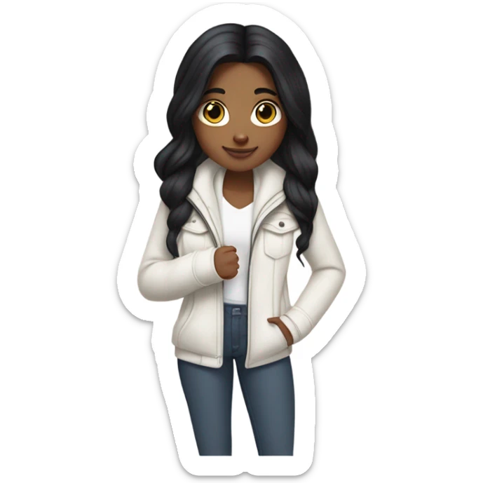 girl with long black hair, white lululemon define jacket, and a birken in her hands sticker