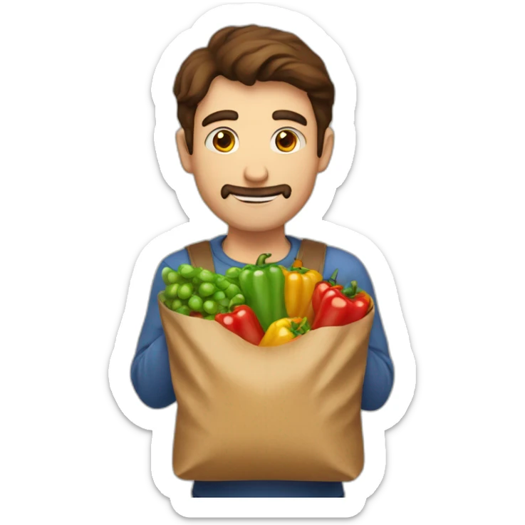 Man with brown hair holding up a bag of paprikas lo sticker