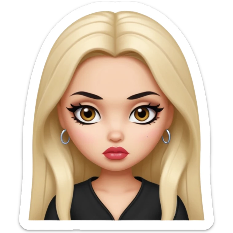 bratz baddie, russian features, beauty, pretty eyes, black eyeliner, pretty bratz baddie sticker