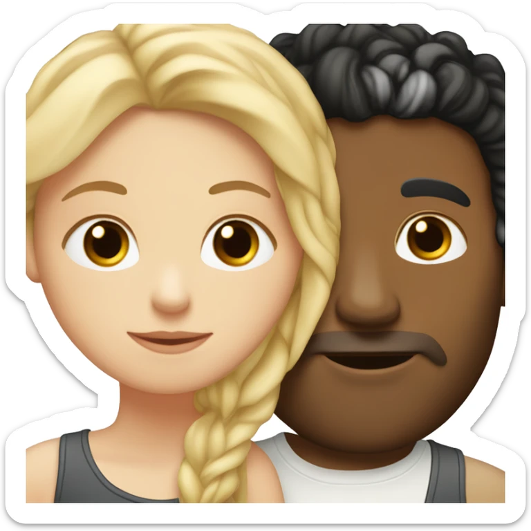 A white girl with blond straight hair kissing a light-skinned brown guy with curly black hair sticker