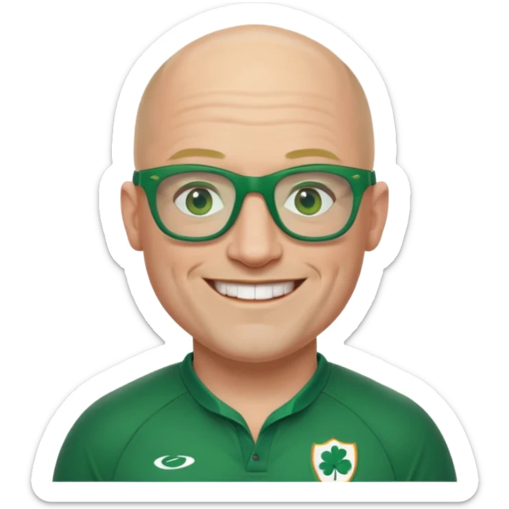 irish rugby player with no hair and green glasses sticker