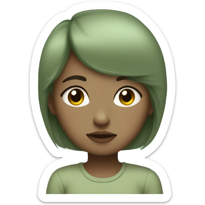 Aesthetic Sleepy-looking cute girl in sage green clothes sticker