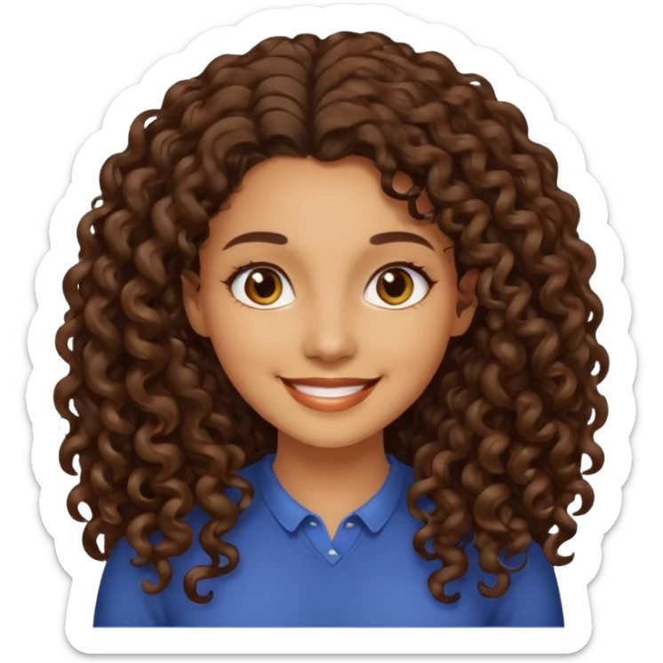 Woman light brown skin long dark curly hair sticker