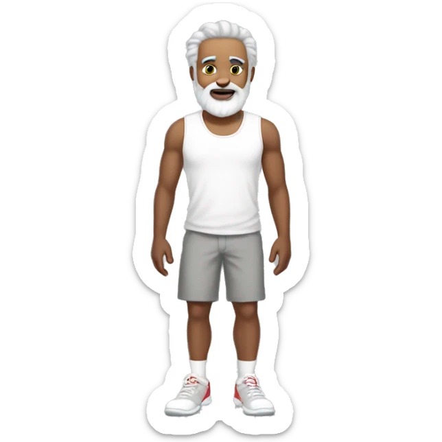pearson with white tank top, red shorts, white shoes, light grey flat hair and a light grey beard sticker