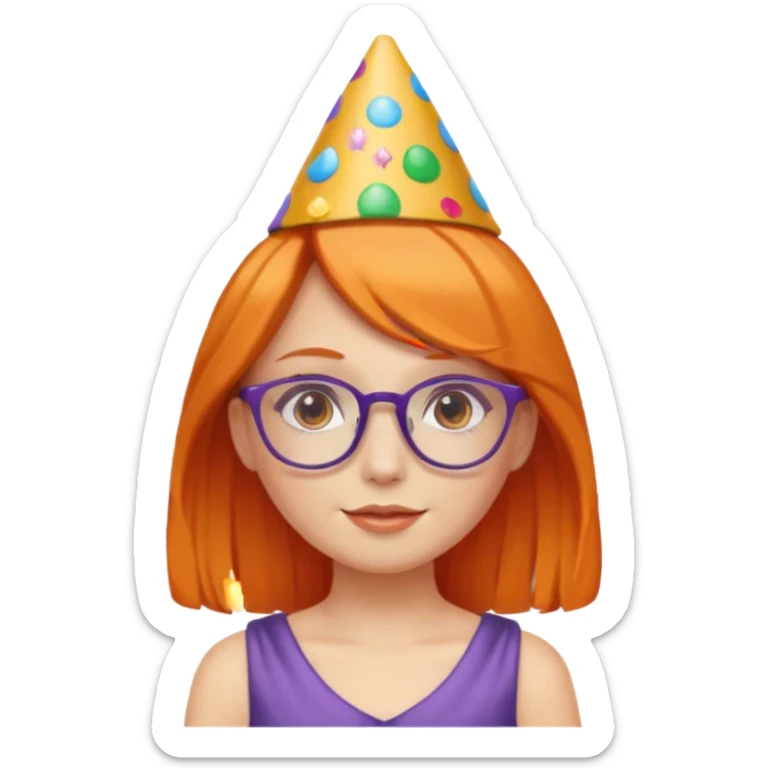 party hatted orange haired girl glasses wearing dress sticker