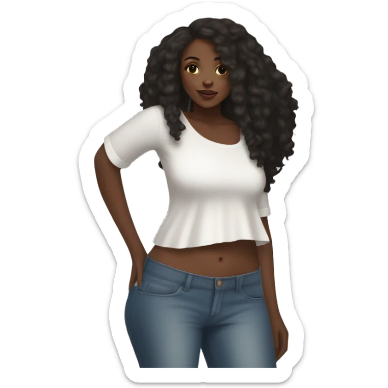 Black girl wearing a white crop top and low waisted flared jeans sticker