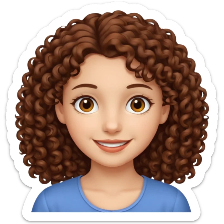 chica con piel blanca sonriendo, ojos marrones y pelo marrón con rulos sticker