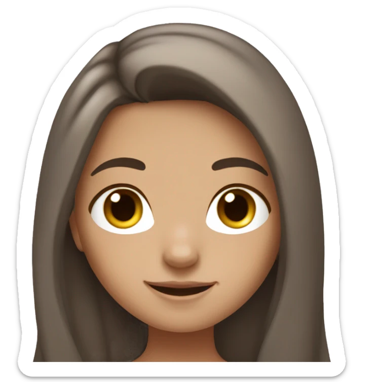 Tan girl long brown hair freckles holding gray cat sticker