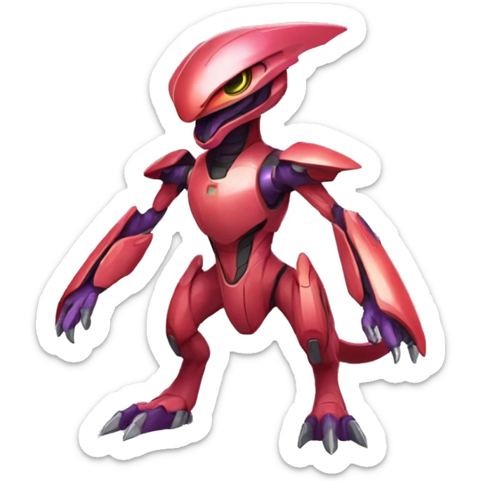 a Genesect-Raptor-Fakémon—hybrid with a futuristic visor-helmet full body sticker