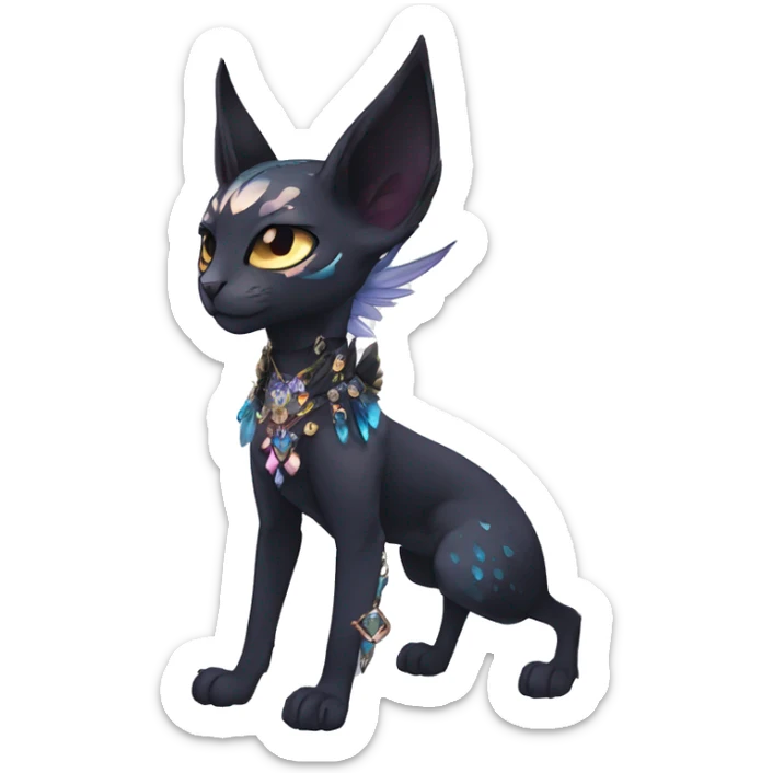 cool punk kawaii anime edgy distinguished ethereal elegant beautiful fantasy black ethereal fantasy nargacuga-Noivern-sphynx-Quiana-Fakemon collar harness jewels full body sticker