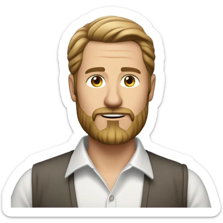 middle aged english man, short slicked back hair dark blonde, dark blonde medium length size full beard, in a smart unbuttoned shirt. sticker