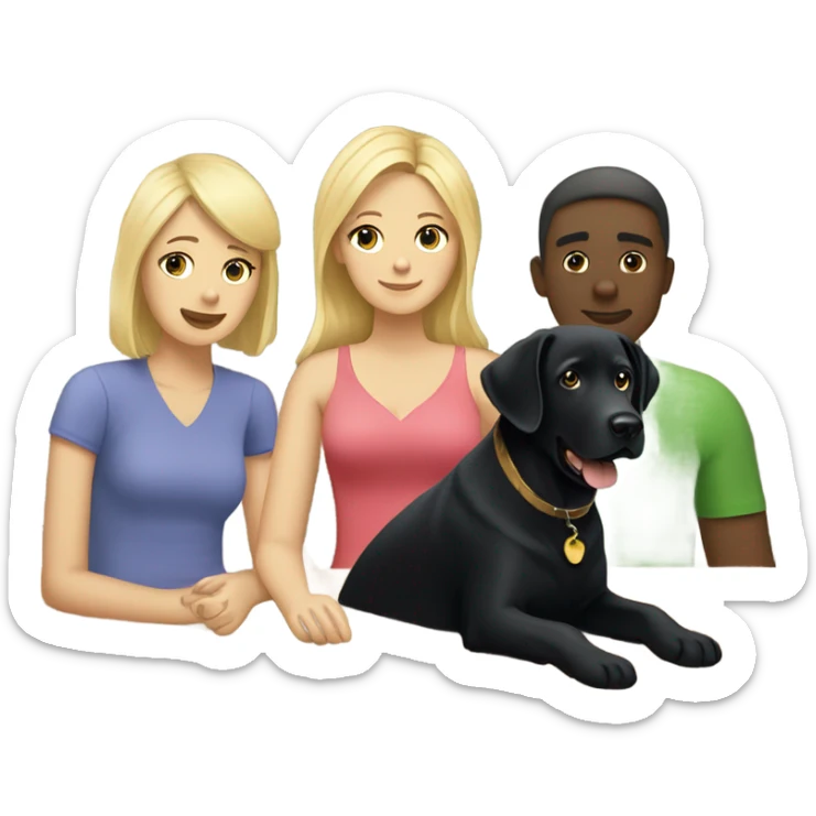 Black Labrador retriever with blonde haired woman and long black haired man  sticker