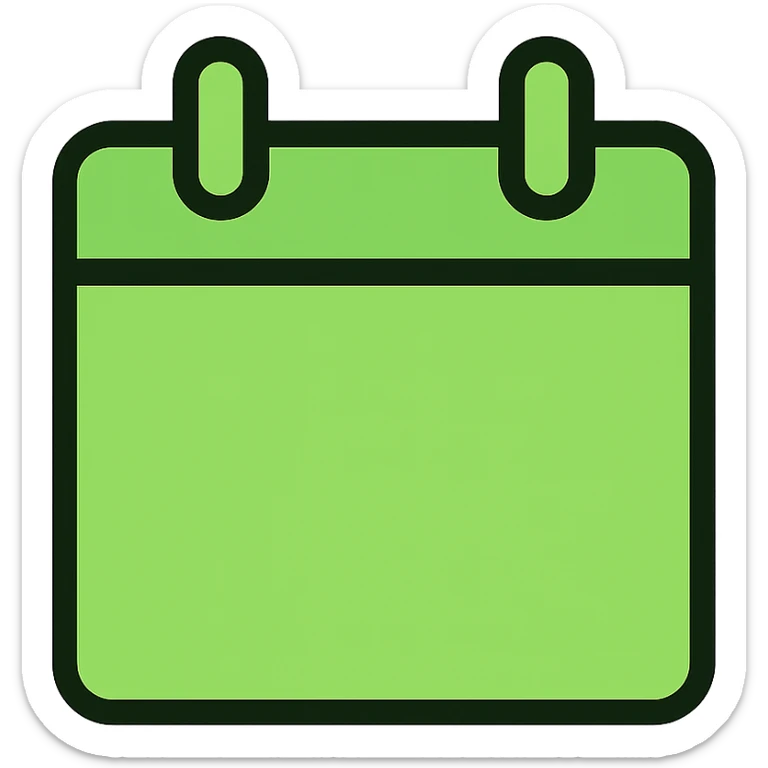 Calendar icon in a brighter, more vibrant green color, minimal style with soft edges, no background. sticker