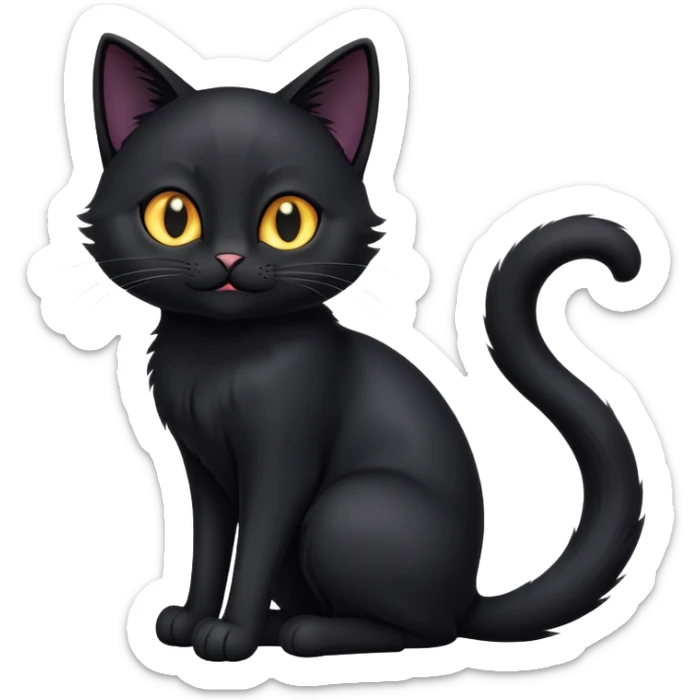 cinematic-[black cat]-realistic-full-body-sitting-emoji,-tail-curled-playfully-around-its-paws,-head-tilted-dramatically,-sleek-[black]-fur,-simplified-yet-hilariously-adorable-features,-highly-detailed,-glowing-with-an-almost-sarcastic-glow sticker