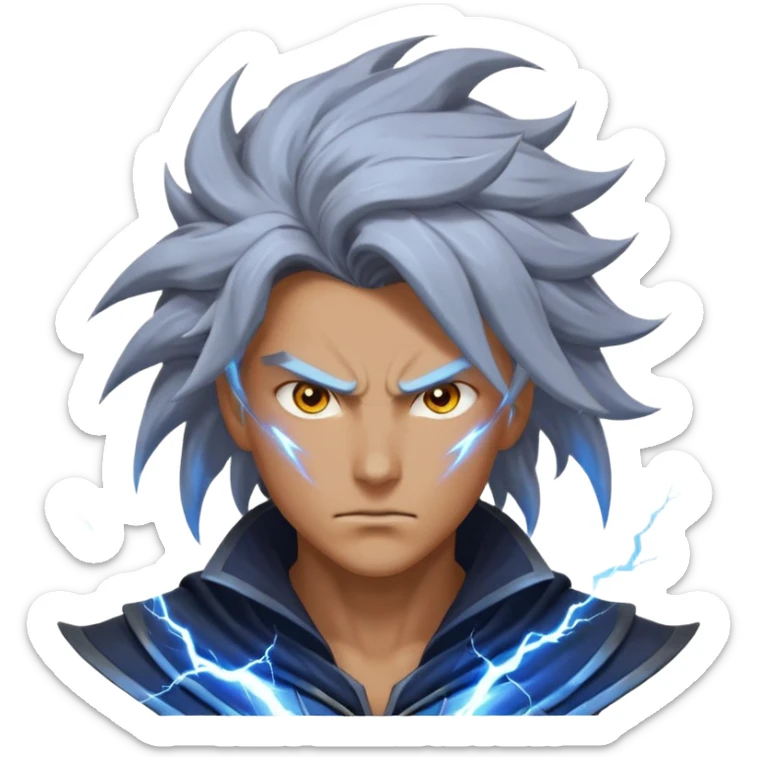 storm rider portrait, head and shoulders only, wind-swept hair, crackling lightning aura, storm clouds swirling behind, intense glowing eyes, epic fantasy vibe, 3D cartoon, mobile game icon style, clean background, no text, no watermark
 sticker