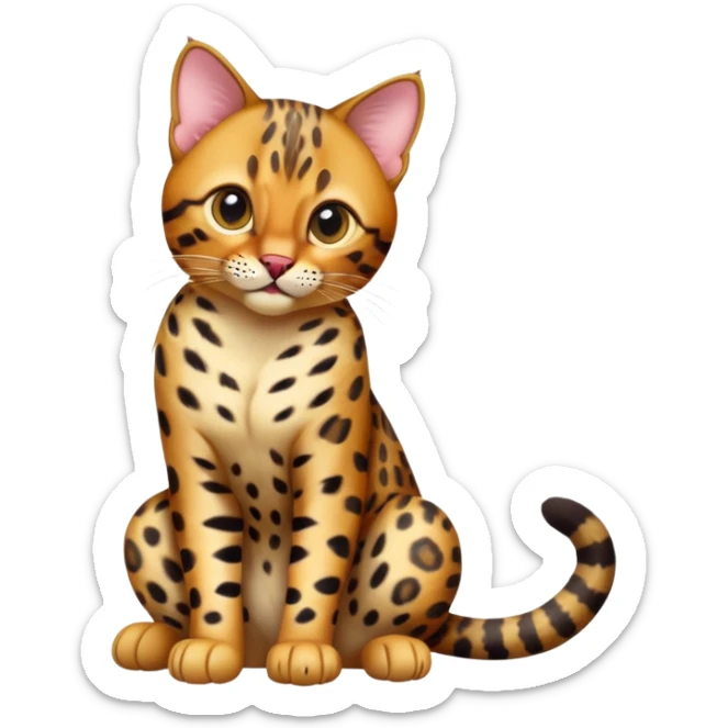 cinematic-[Bengal cat]-realistic-full-body-sitting-emoji,-tail-curled-playfully-around-its-paws,-head-tilted-dramatically,-sleek-[leopard patterned]-fur,-simplified-yet-hilariously-adorable-features,-highly-detailed,-glowing-with-an-almost-sarcastic-glow sticker