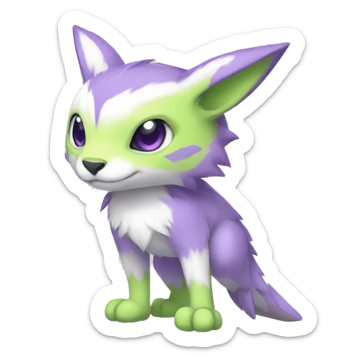 Cute cool purple white lime animal hybrid Fakemon full body sticker