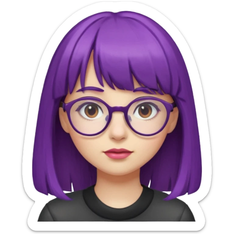 girl with bangs and purple hair and glassess sticker