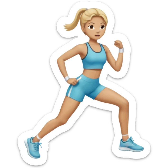light tan skin girl with medium blonde hair and ash highlights, exercising, clean background sticker