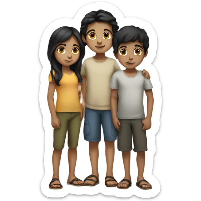 3 middle eastern children standing together. give them black hair and olive skin. sticker