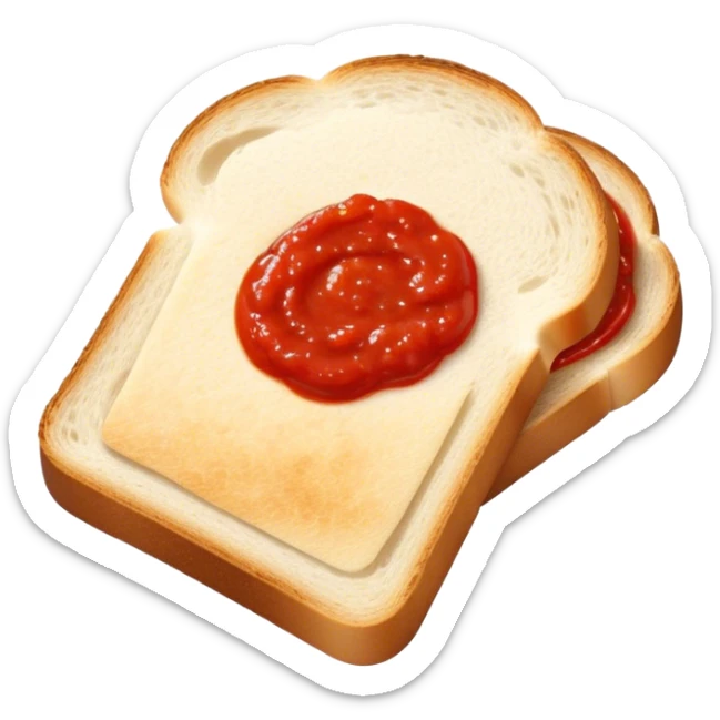 slice of bread with with a line small amount of tomatoe sauce on top sticker