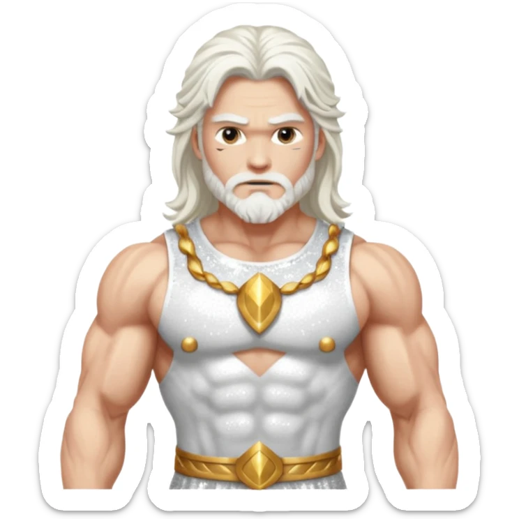 Jupiter, God of Thunder from Gods and Goddesses with long white hair, white sequin outfit sticker
