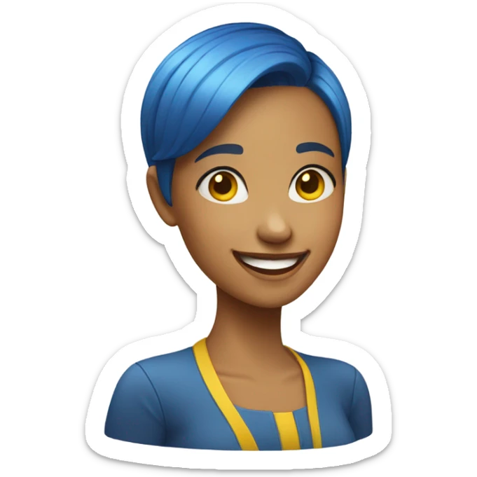 happy emoji with blue short hair girl yellow skin sticker