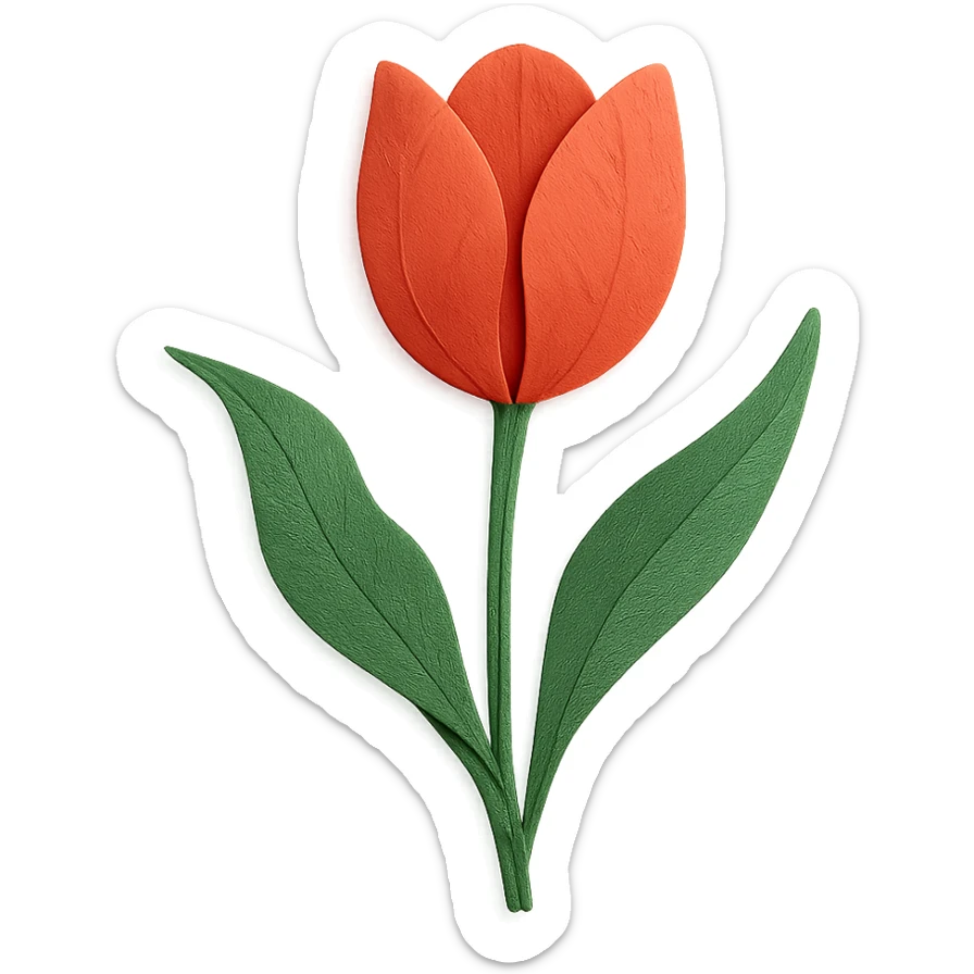 close-up of a tulip, fine paper edges, naturalistic petals, expressive leaves sticker