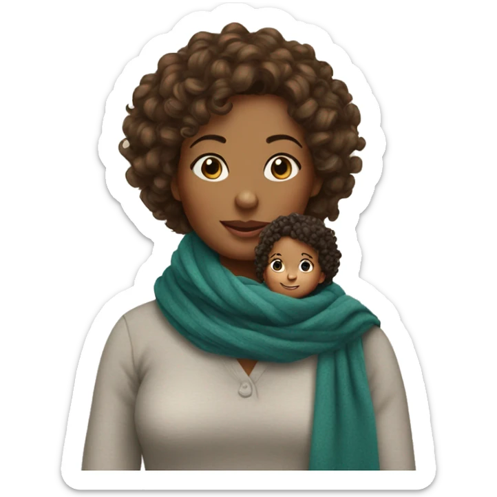 mum in scarf with toddler girl curly hair sticker