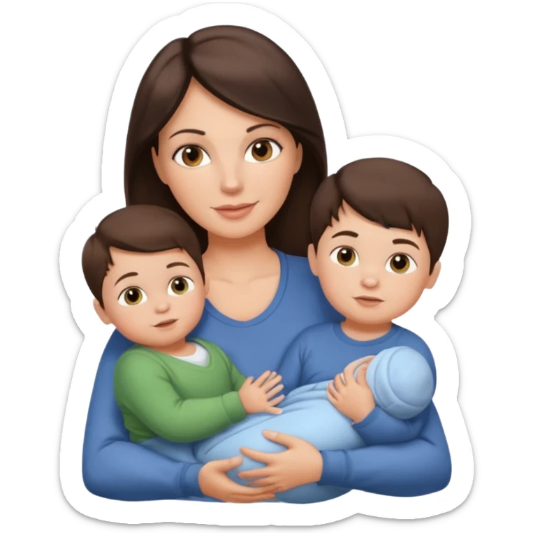 Beautiful fit Brunette Mom holding a baby and two sons, ultra realistic  sticker