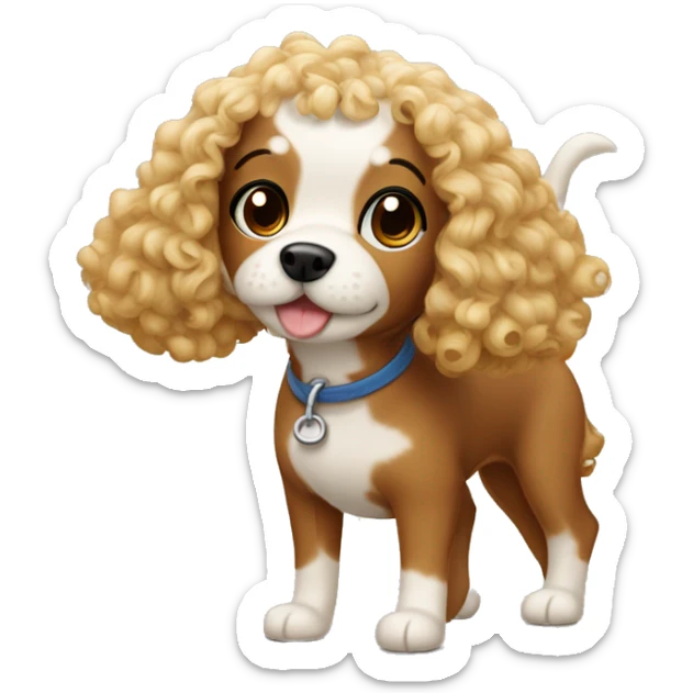 Cavopoo dog and a girl with curly hair sticker