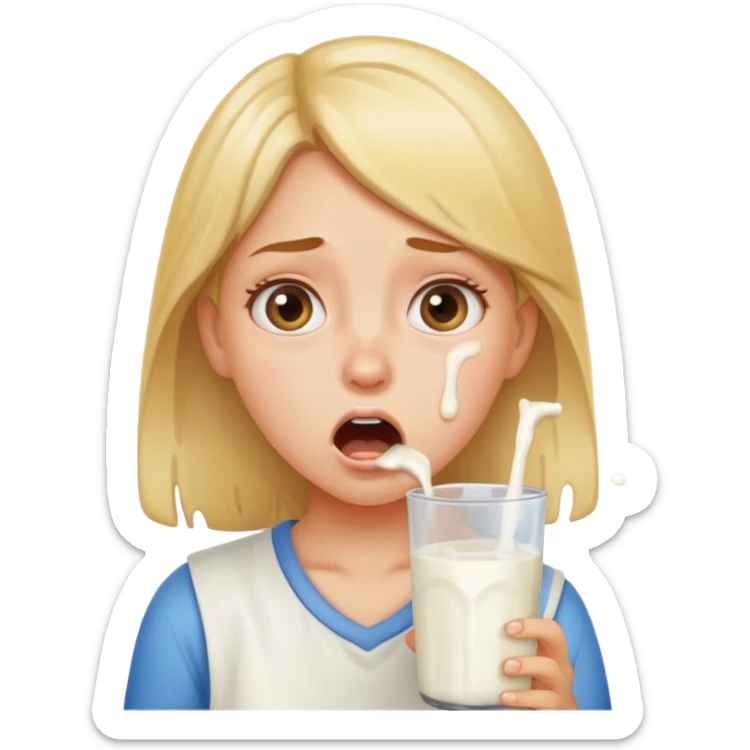 Girl with surprised and disgusted face with milk dripping in mouth sticker