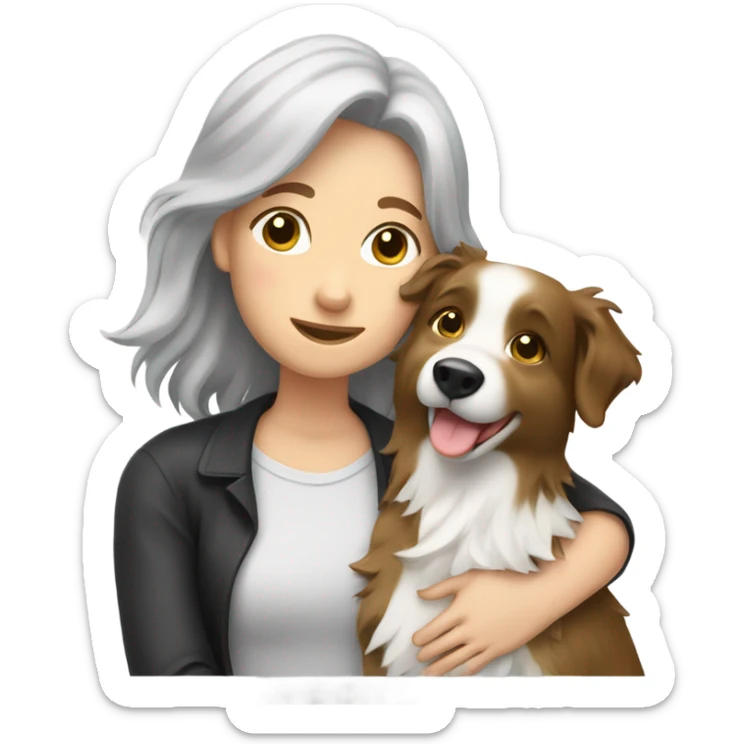 Dark blonde hair woman border collie hugging sticker