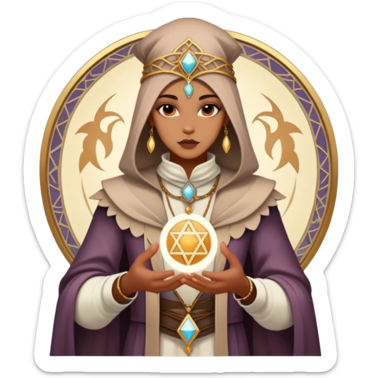 Spiritual tarot card with fashion elements, personal style oracle, mystical wardrobe symbol sticker