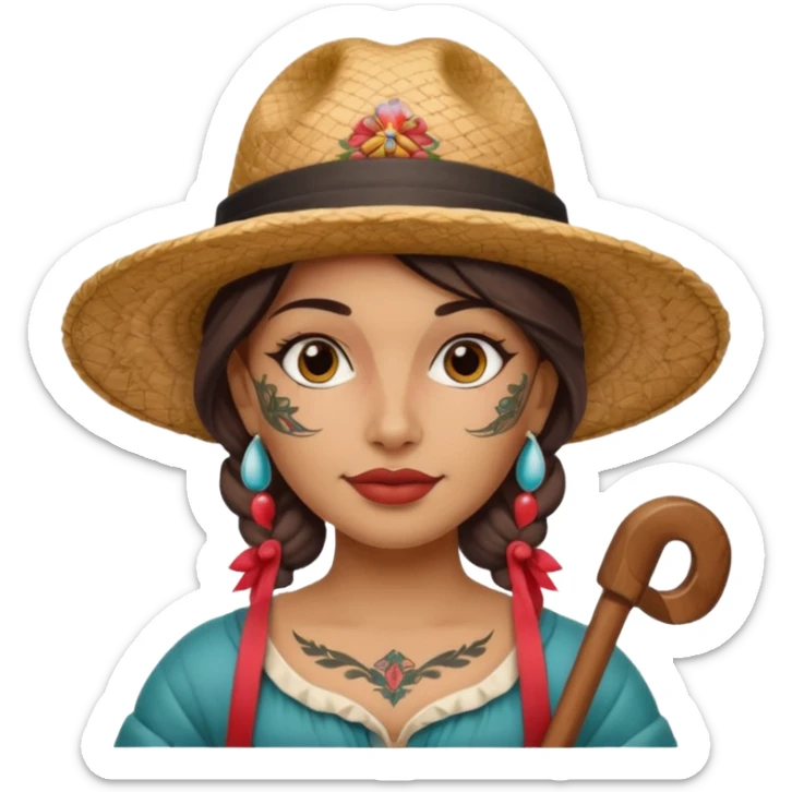 tattoed face venice gondolier with iconic hat woman sticker