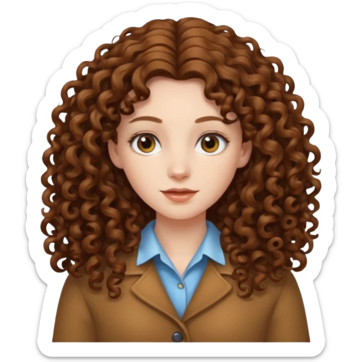 pale woman with ne meter long brown curly hair, middle part sticker