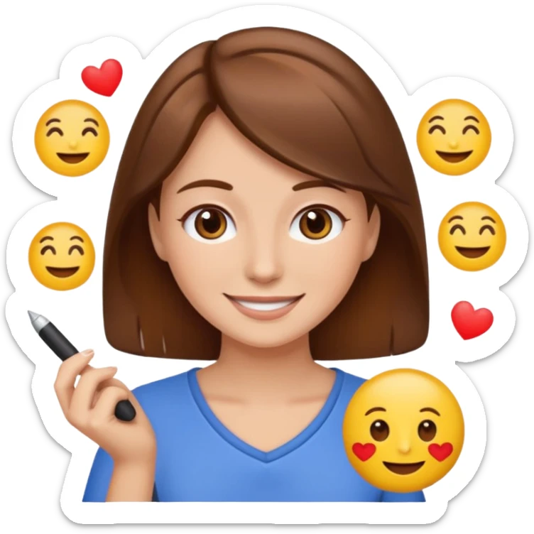 Keep her skin fair but give her brown hair. She is teaching how to make emojis. sticker