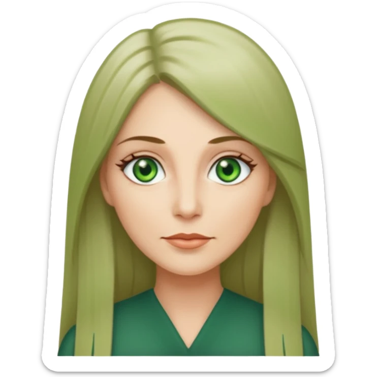 middle age woman with green eyes and long straight ash hair sticker