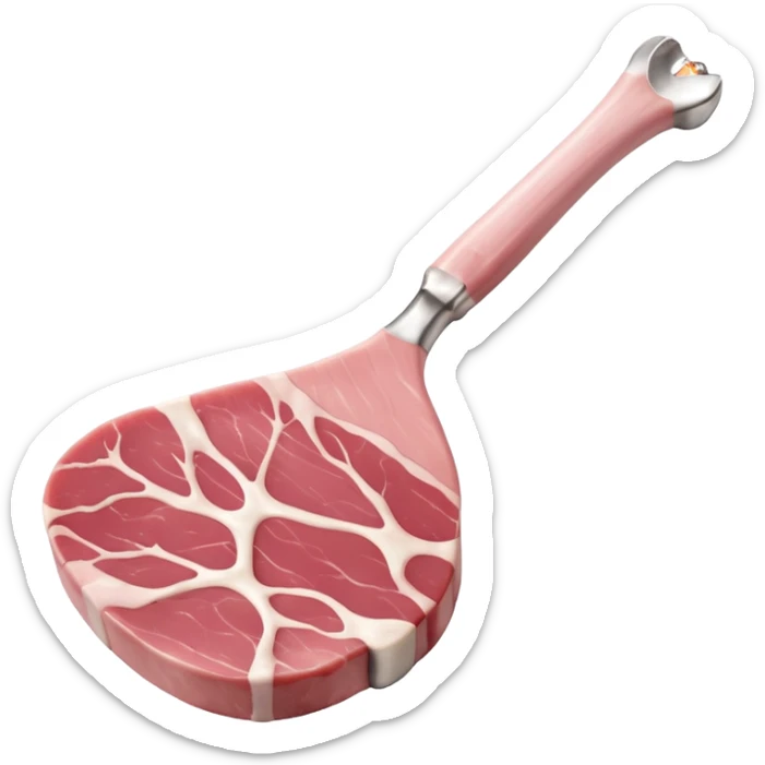 raw veal chops, one or two bone-in veal chops, pale pink tender flesh, clean curved rib bone, lean with slight marbling, soft velvety texture, minimal fat edge, elegant cut and delicate color, clean 3D look, soft lighting, no plate or garnish, no faces, emoji scale sticker