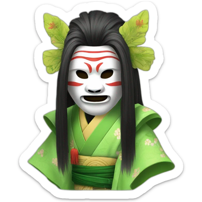 noh-dog-mask-greenlonghair-hotguy-japanese-kimono sticker