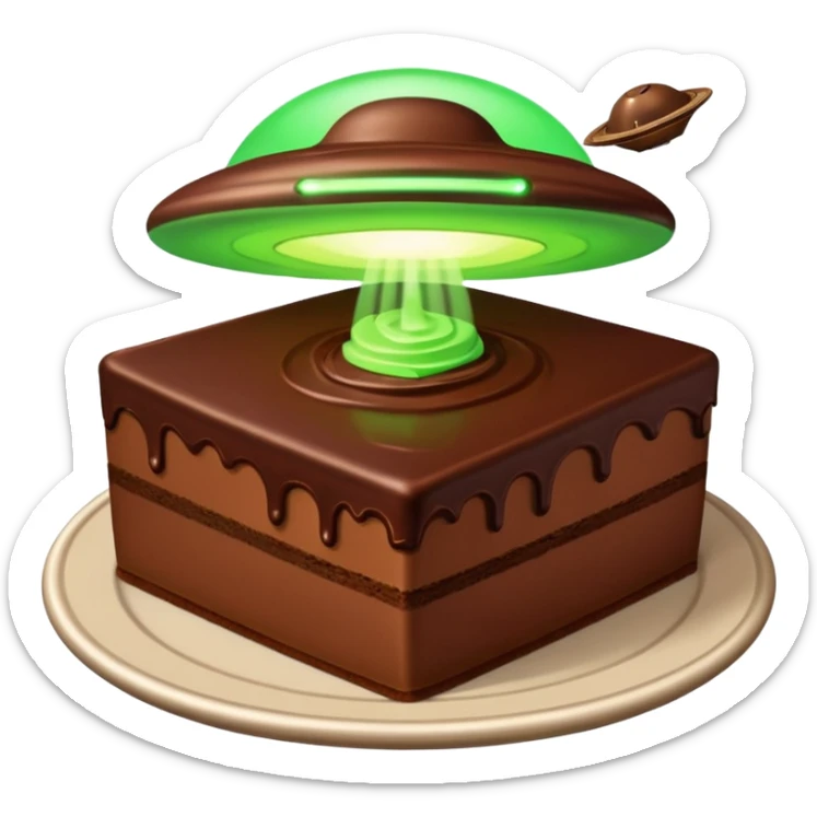 piece of cake in a green light being stolen by flying above it ufo  sticker
