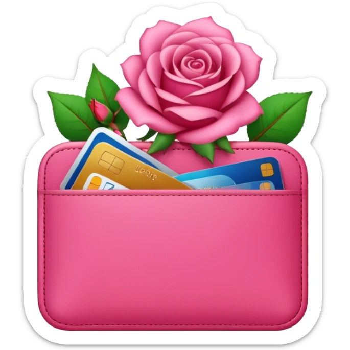 Pink cute pocket Wallet with credit cards inside and roses growing from it sticker