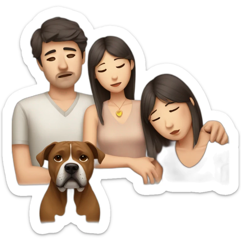 Sad Man with Chinese wife and brown Staffordshire terrier dog sticker