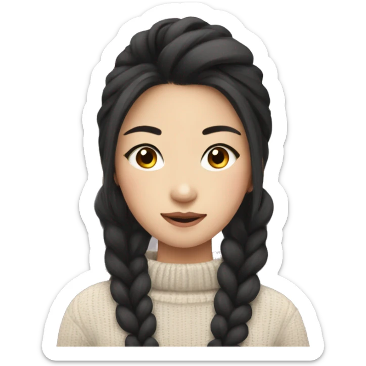 Pretty Asian girl with lush dark hair wearing sweater  sticker