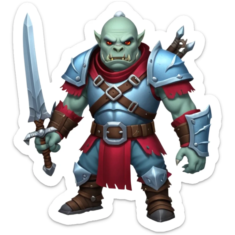 
Fantasy Christmas orc legion soldier icon, iron tundra army theme, heavy winter armor, disciplined brutal look, icy blue steel armor with deep crimson accents, frozen metal texture, cold winter atmosphere, male variant sticker