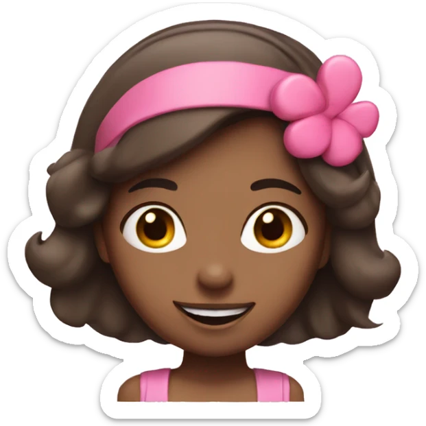 Brunette girl with a happy face and a pink heart headband  sticker
