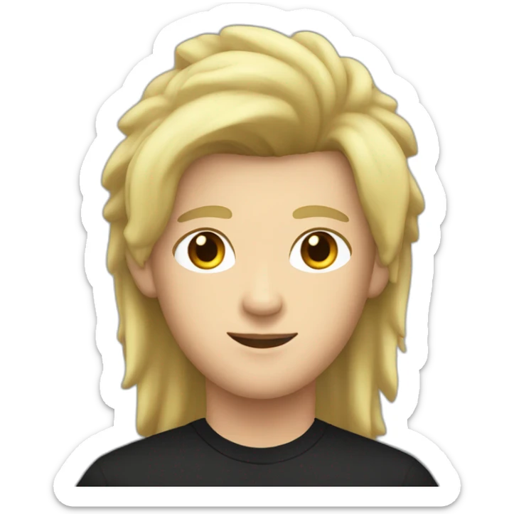 man with black shirt, and black mullet hair with black earring in left ear sticker