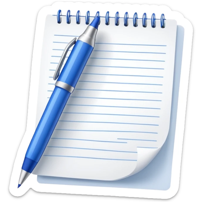 Close-up of a blue pen or pencil writing notes on a piece of paper. Minimalist, modern style, focusing on the writing action with clean lines sticker